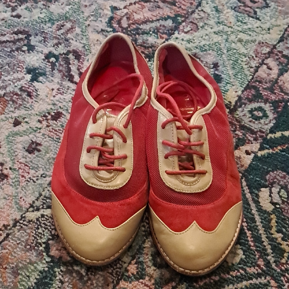 Cole Haan Women's Red And Tan Mesh Oxford